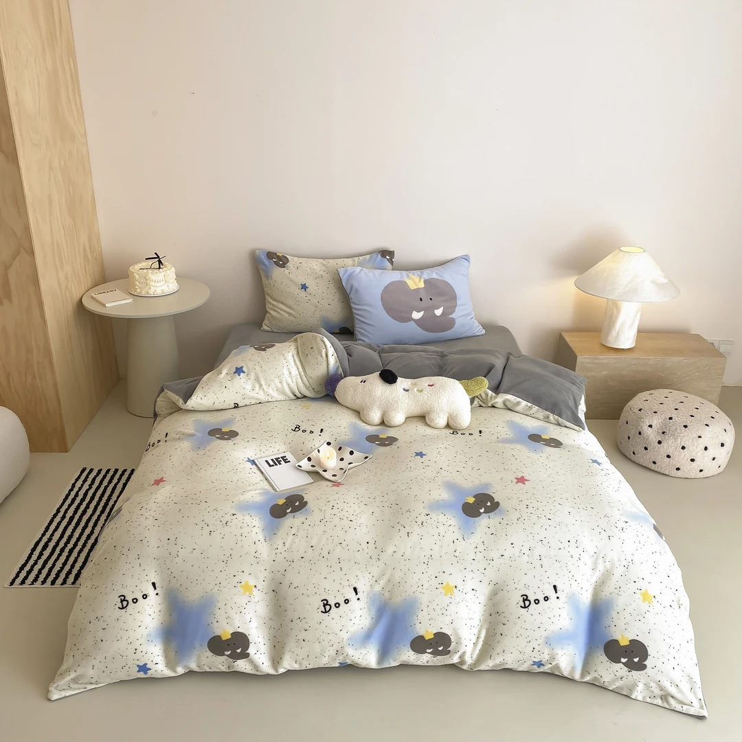 MJJ 9107 牛奶绒印花四件套 象先生