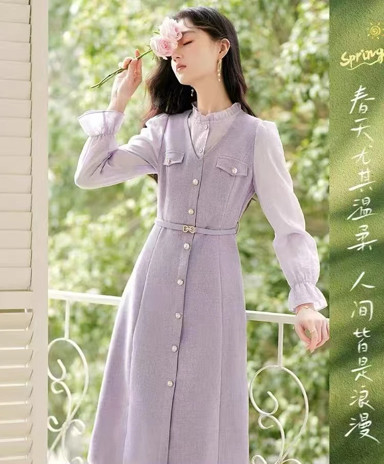 迷人小香风连衣裙高级感气质名媛修身连衣裙25102（C4-2)