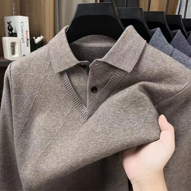 针织针织衫男士加厚可机洗毛衣时尚男士翻领假两件