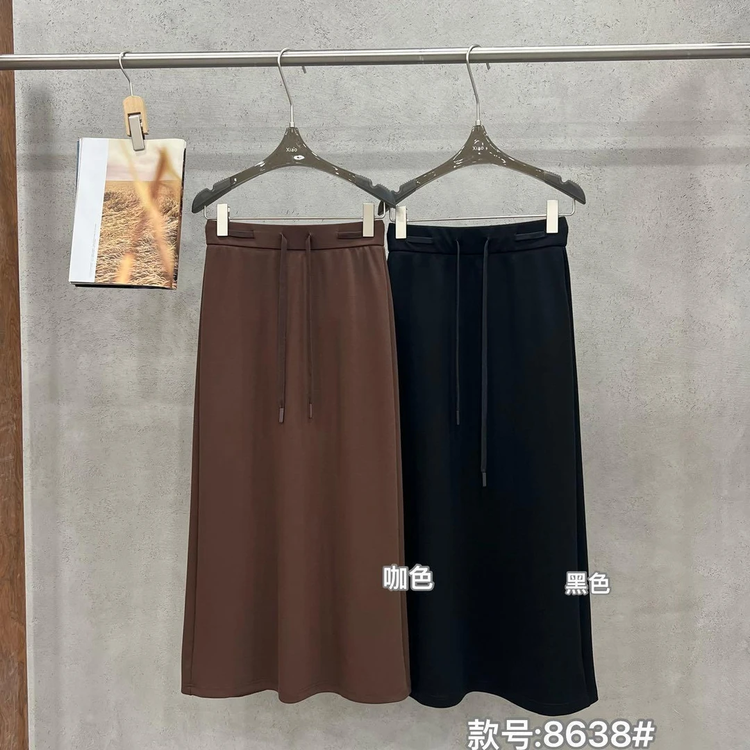 杨杨 潇家-8638（实穿半裙）初秋显瘦软糯垂感抽绳半身裙