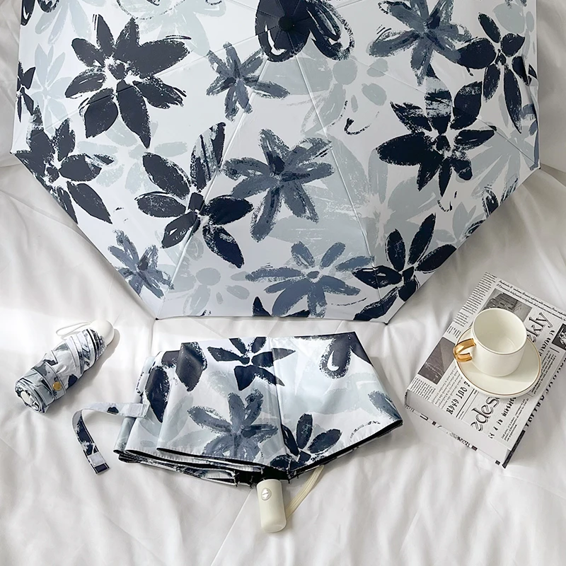 高级感水墨花全自动折叠伞法式复古晴雨两用防晒紫外线遮阳太阳伞
