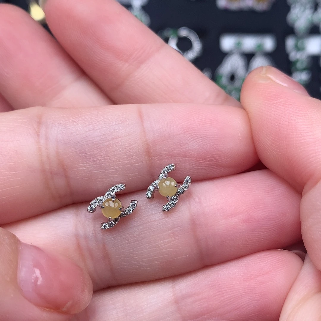 翡翠银S925镶嵌耳饰