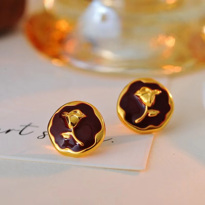 铜合金耳饰 c140---法式复古美拉德玫瑰花耳环