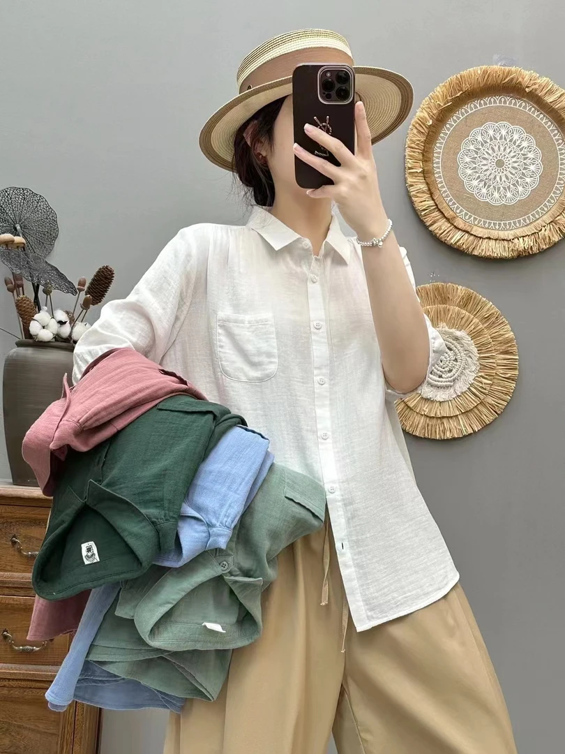 宽松型夏季纯色四季通用常规衬衫薄款显瘦春夏设计感小众气质