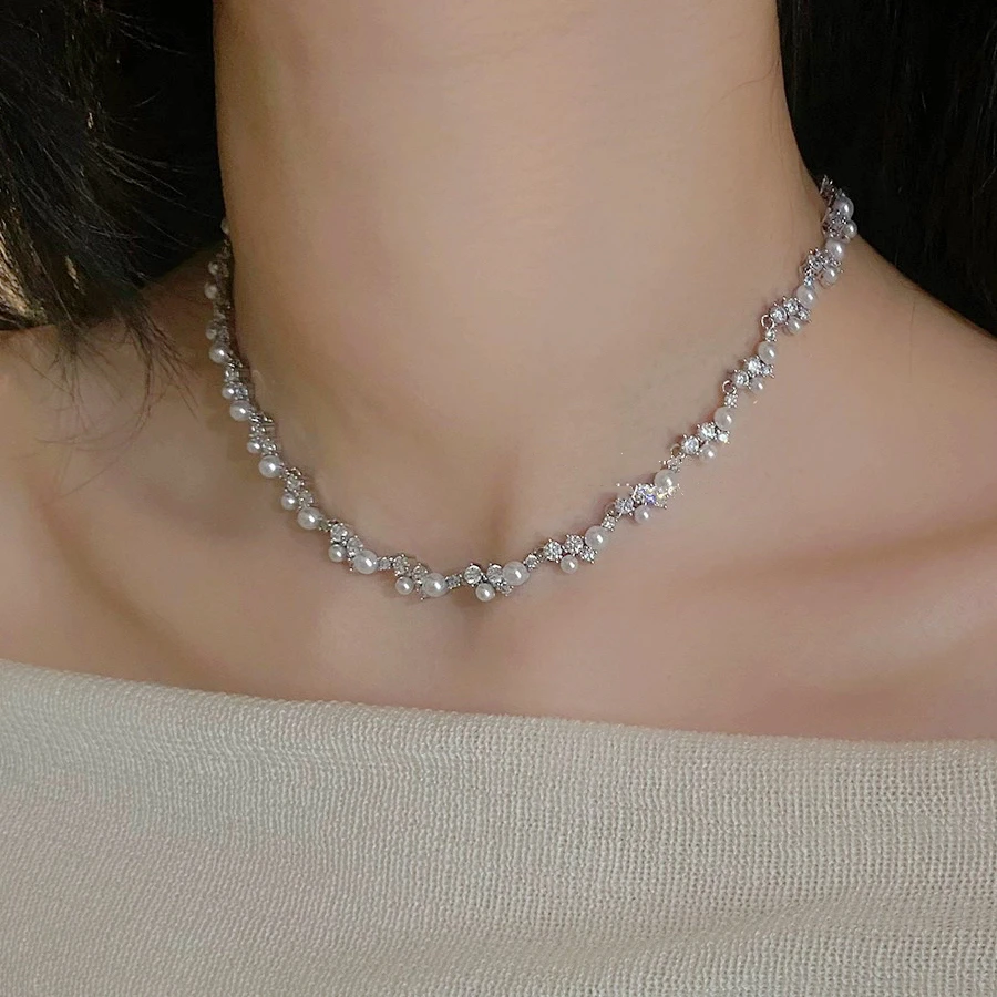 铜合金合成锆石项链 X0105 时尚轻奢满天星气质优雅项链百搭