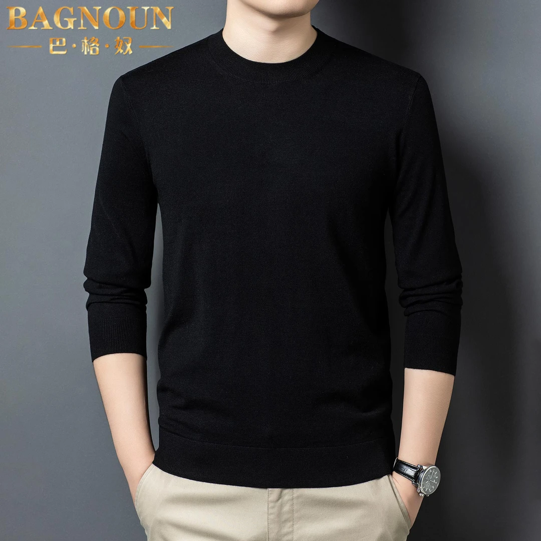 巴格奴针织衫男士春秋季新款时尚高端山羊绒桑蚕丝圆领潮套头毛衣