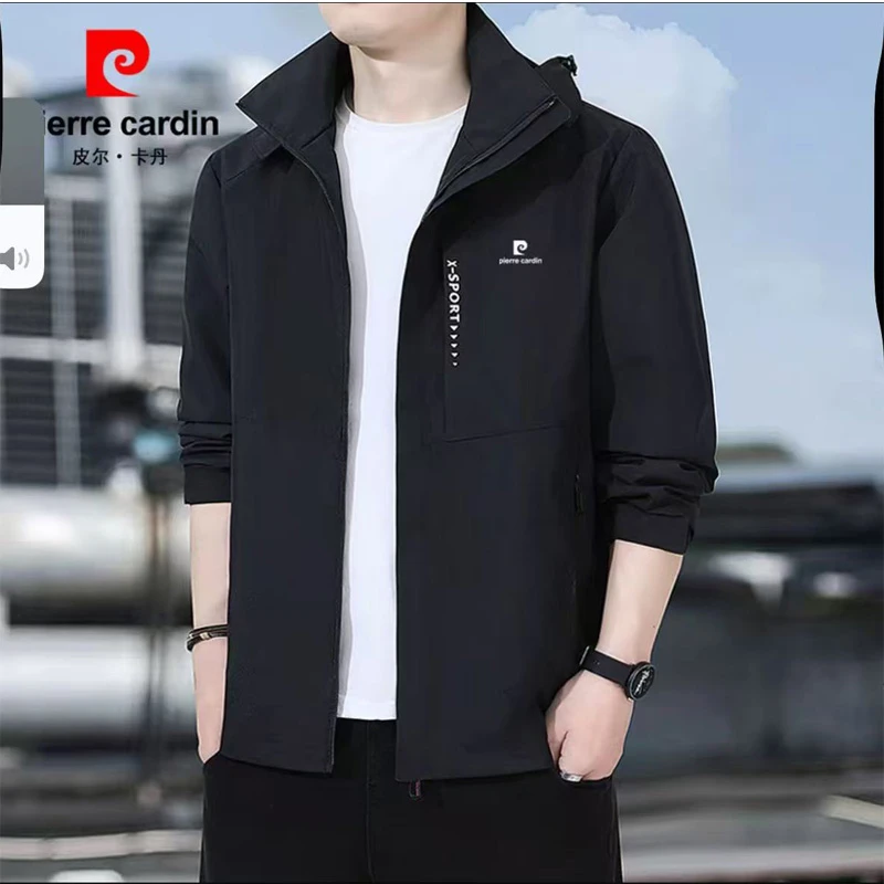 皮尔卡丹冲锋衣外套男士春秋季宽松大码防水户外运动休闲薄款夹克