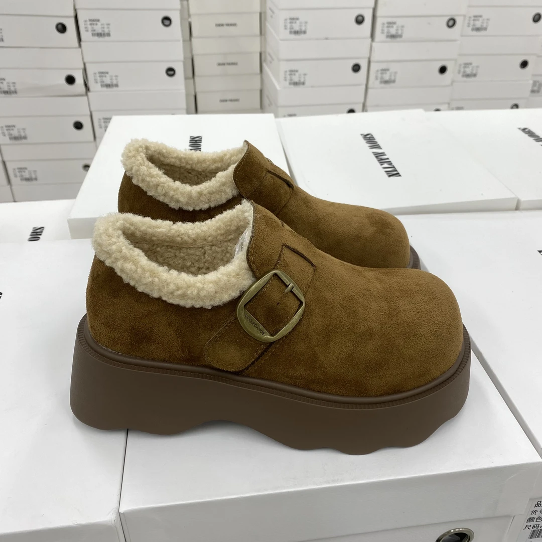 （波浪底博肯）厚底增高加绒豆豆冬季新款毛毛鞋外穿保暖雪地靴2025