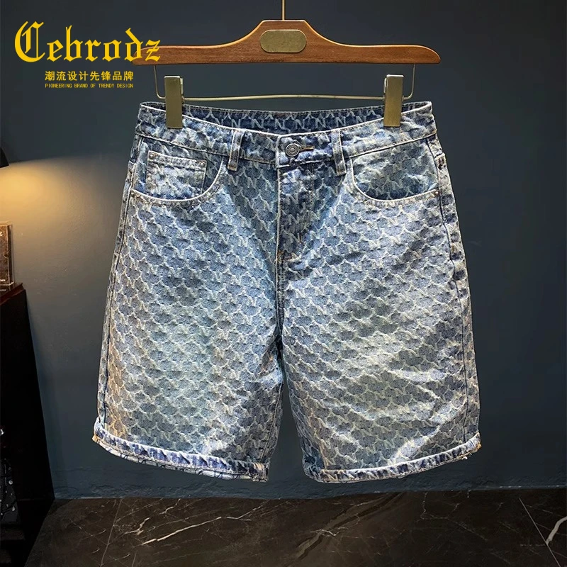 法国Cebrodz提花牛仔短裤男2025年夏季薄款宽松设计感中裤