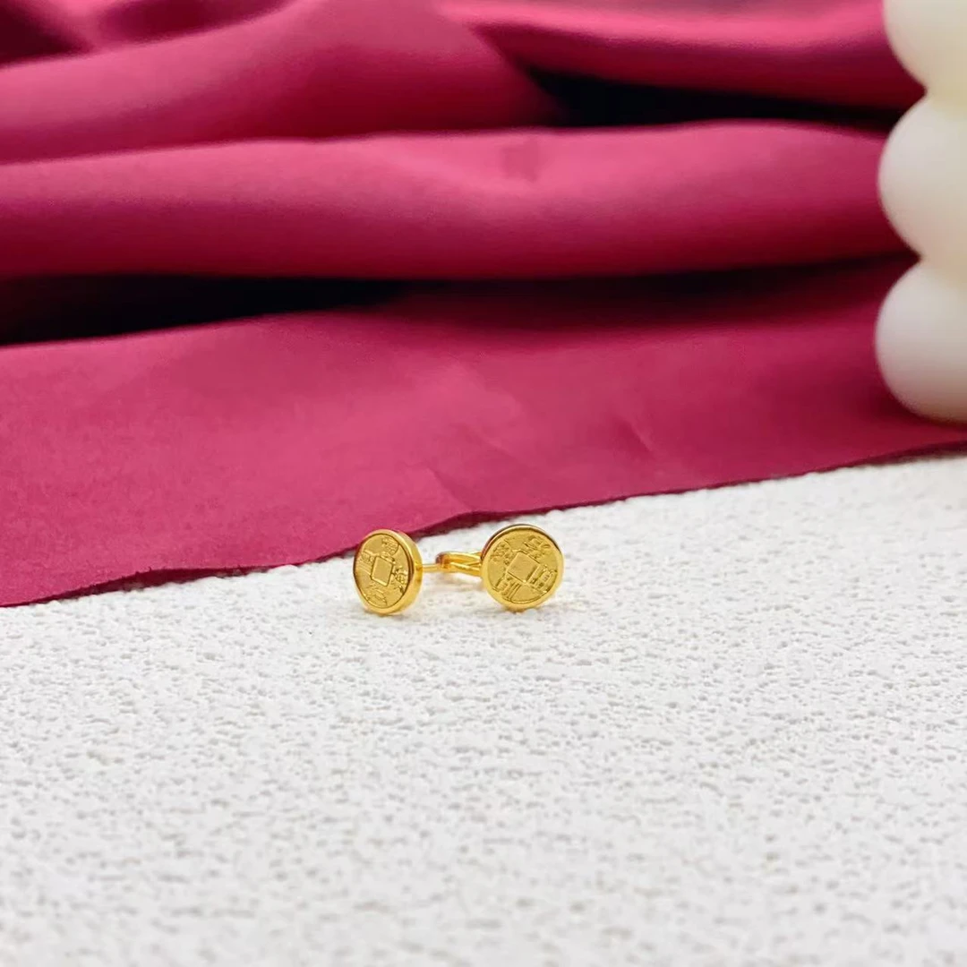 【木韵阁】足金999 黄金5G钱币耳钩时尚百搭耳钉 1.94