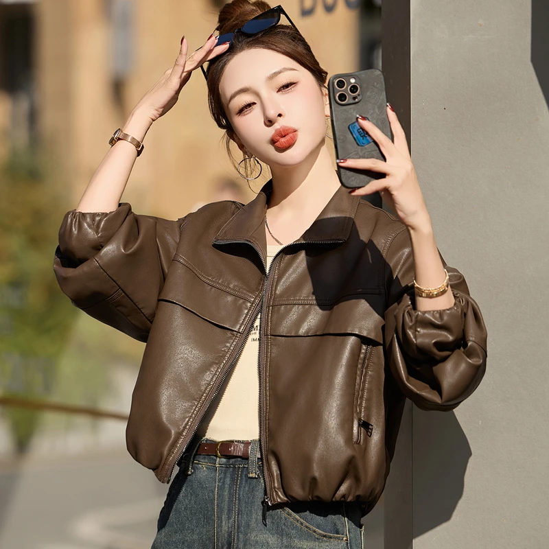 短款皮衣外套女2025新款春秋小个子复古休闲百搭韩版气质PU皮夹克