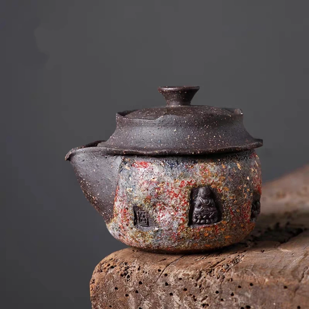 今喜手作敦煌岩矿手抓壶 高越24k描金宝瓶茶壶创意功夫茶柴烧盖碗