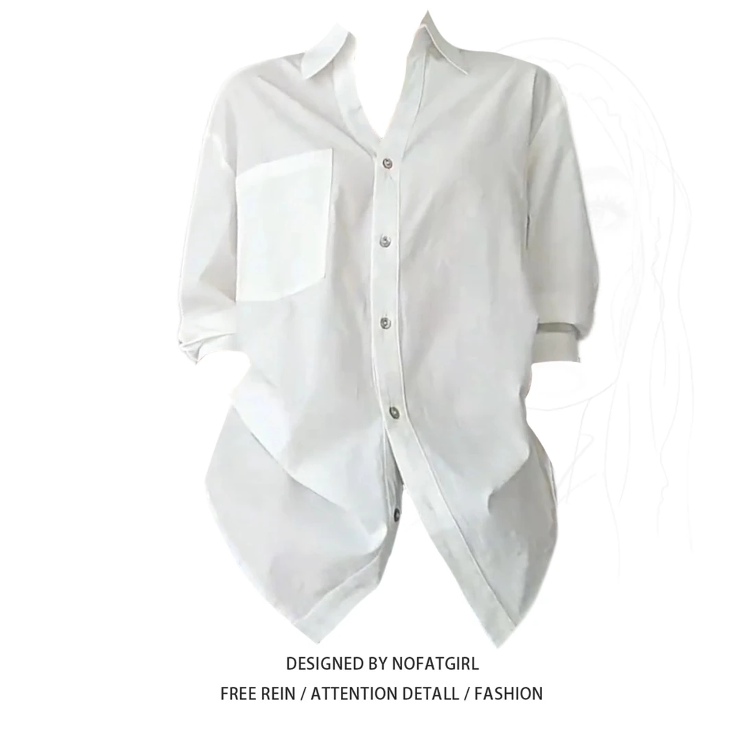 大码胖MM法式白色衬衫女早秋季2025新款韩系宽松休闲翻领衬衣上衣