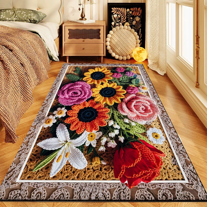 4D软硅藻泥花朵床边地毯地垫卧室房间客厅床边毯宿舍飘窗垫
