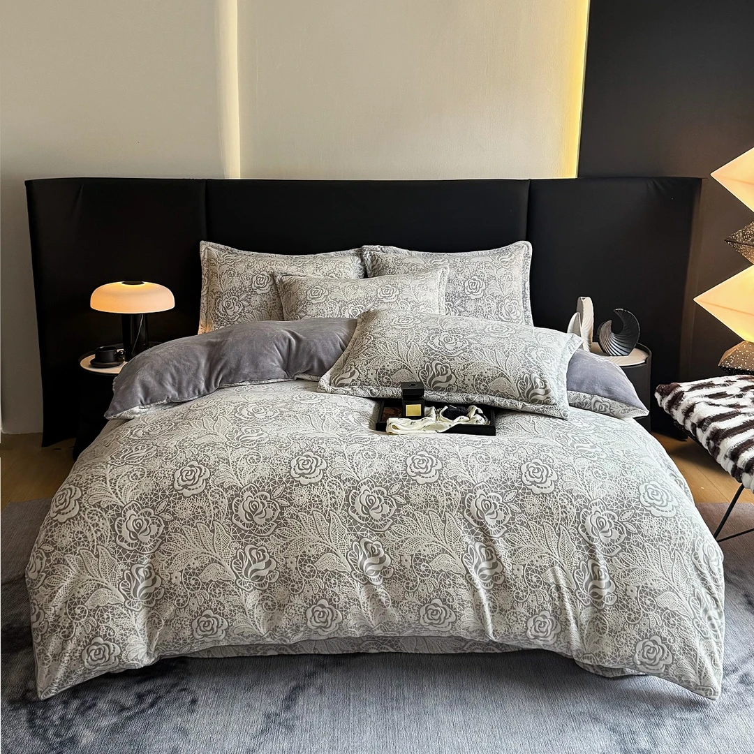 高克重雕花绒韩版冬季四件套加绒加厚不掉毛不静电软糯冬季邓