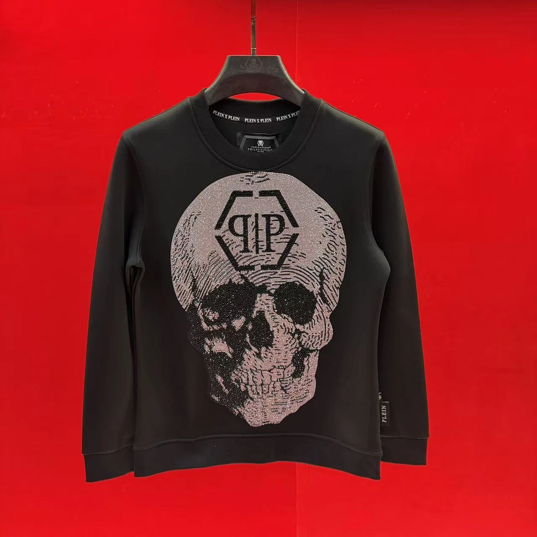 PP正品欧货潮牌骷髅头烫钻秋冬时尚潮流印花男款上衣圆领卫衣8026