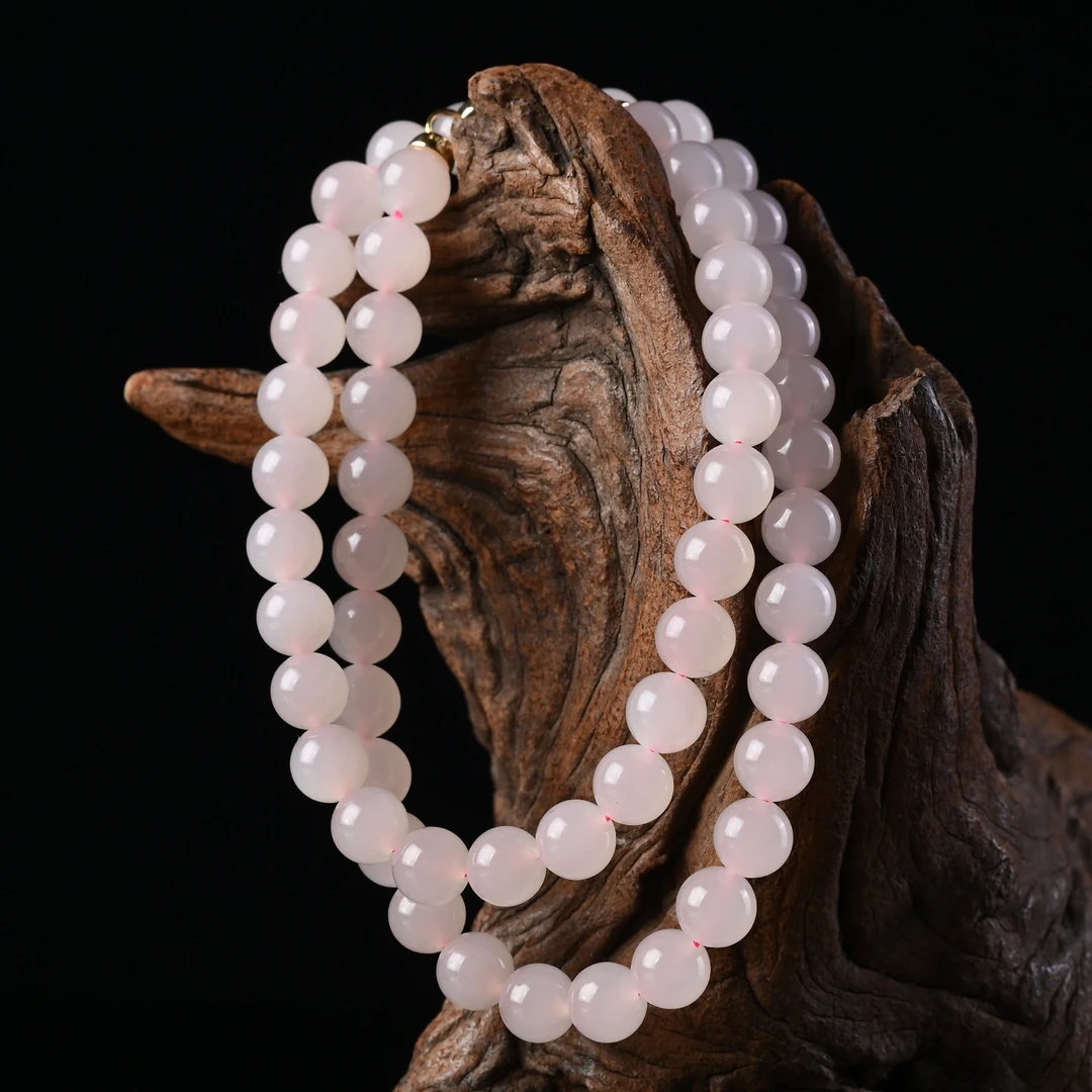 和田玉藕粉项链妈妈链冰底藕粉料女士颈链玉石珠链