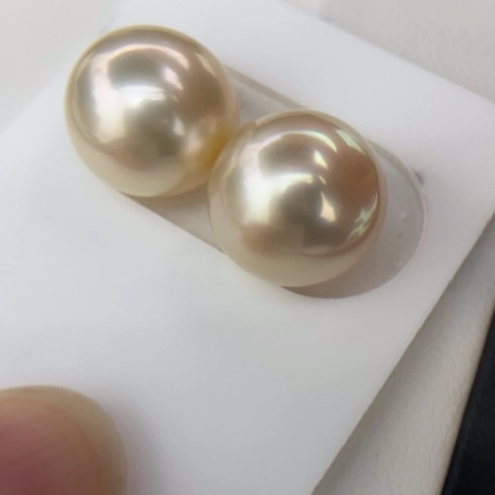 海水珍珠未镶嵌裸珠12.7mm金珠干枯玫瑰小极光对珠
