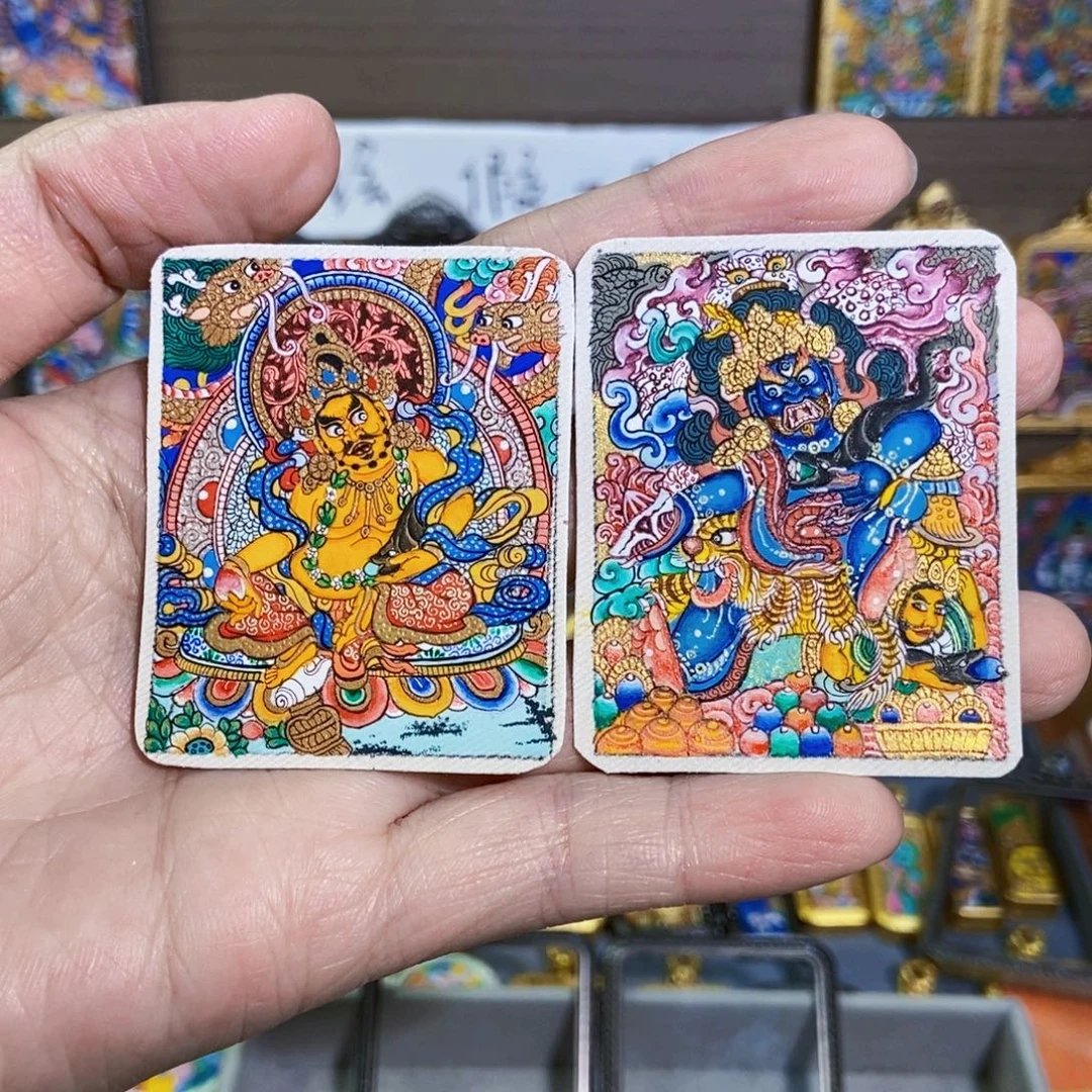 尹***柜吊坠热贡纯手绘唐卡黑财神➕黄财神