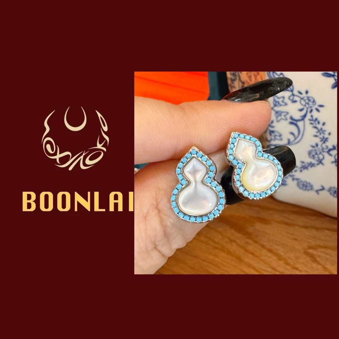 铜合金锆石耳饰 Boonlai 新中式蓝白葫芦耳环4209