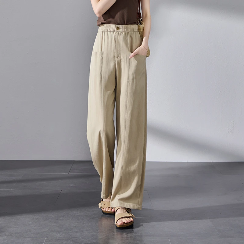 索菲丝尔夏季莱赛尔棉麻直筒裤2025新款薄款百搭休闲拖地裤522731