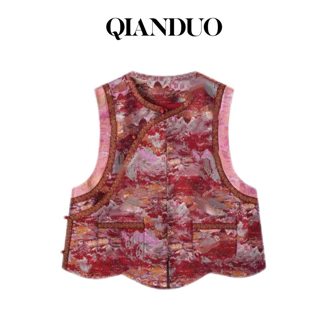 年货定制【满园春色】真丝唐锦新中式中国风斜襟马甲