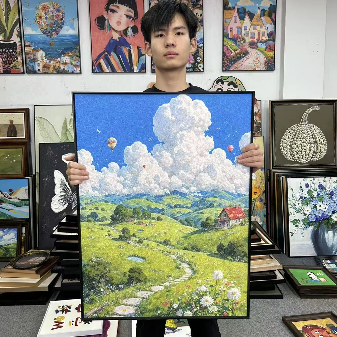 宫崎骏夏天风景绿色油画风客厅卧室动漫风田野山海挂画6080