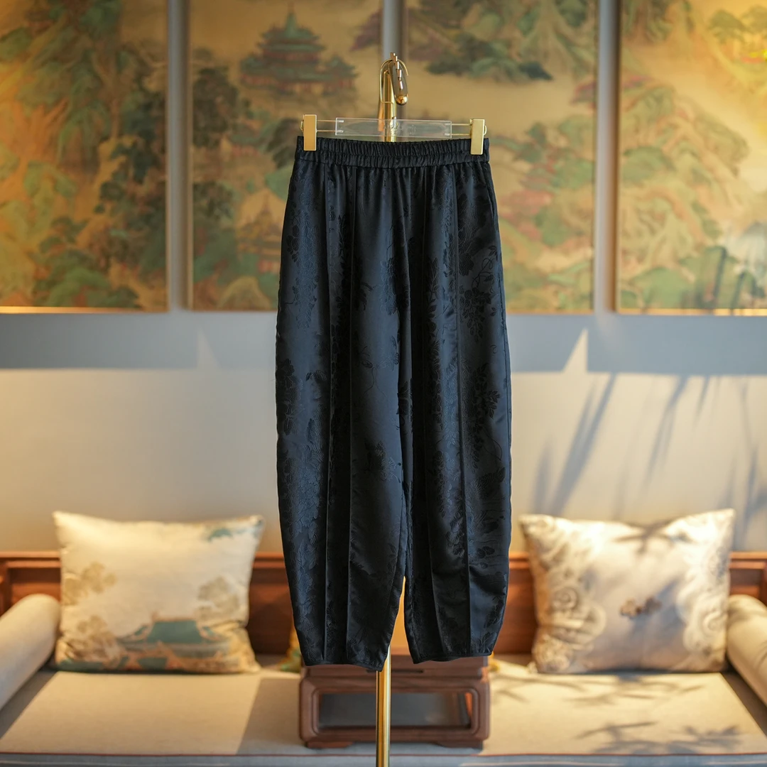 蓝大【宸瑜】桑蚕丝松紧腰新中式休闲裤7785