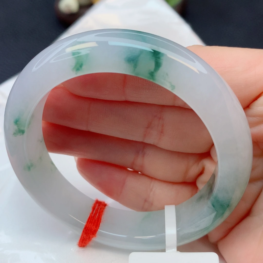 翡翠未镶嵌手镯53-54冰胶灵动飘花 厚装