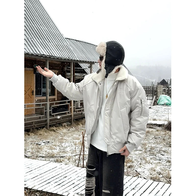 美式冬款男上衣立领棉袄潮流宽松棉服工装棉衣短款羊羔绒休闲外套