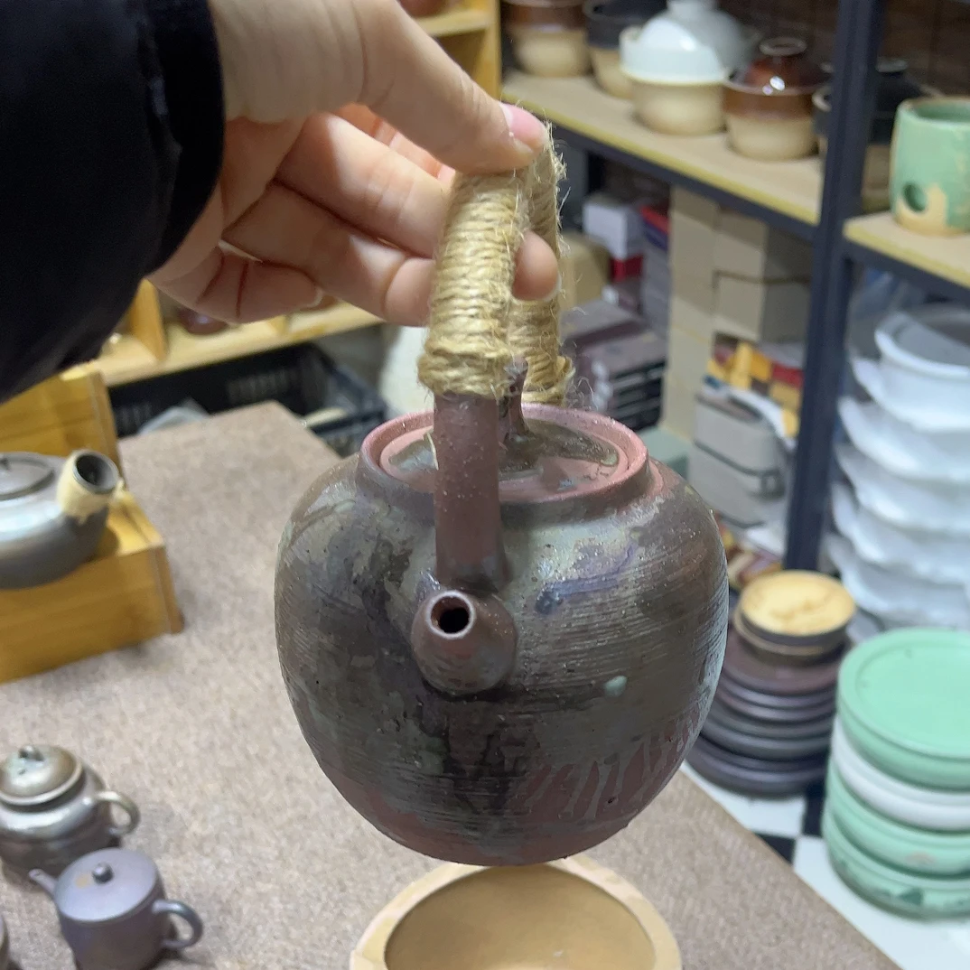 柴烧复古提梁煮水壶老岩泥家用