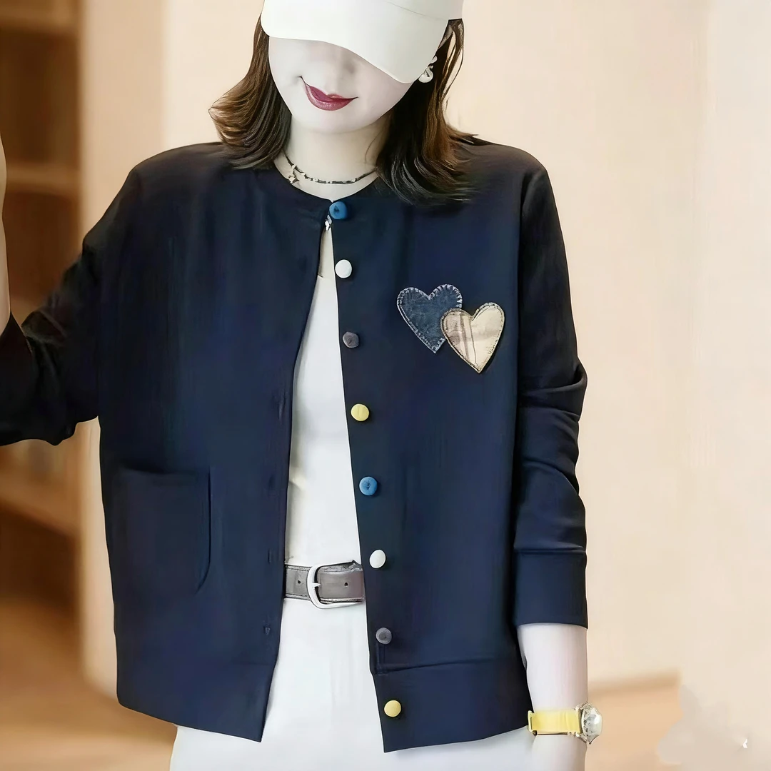 女士爱心彩扣开衫卫衣秋季新款时尚气质休闲百搭外套2503