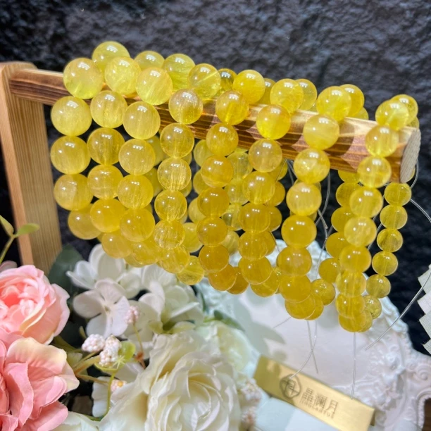 【晶澜月】K023天然萤石 拉丝猫眼黄萤石手串多样性发其一