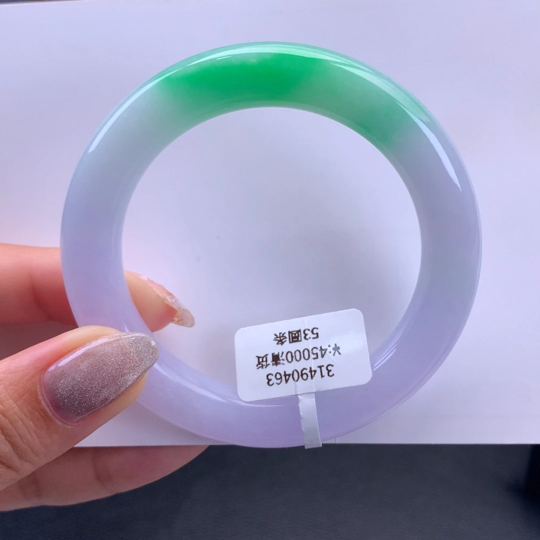 翡翠手镯未镶嵌糯冰春彩圆条手镯