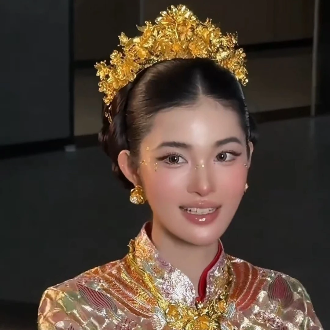 超好看气质黄金色凤冠百搭新娘头饰金色半冠富贵高级感秀禾头饰品