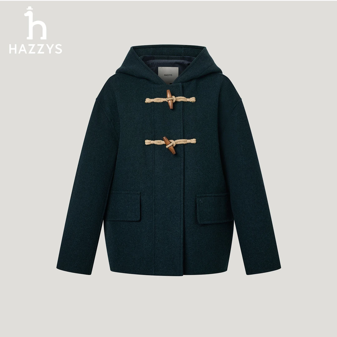 【商场同款】HAZZYS哈吉斯女士时尚休闲经典毛呢外套简约气质羊毛