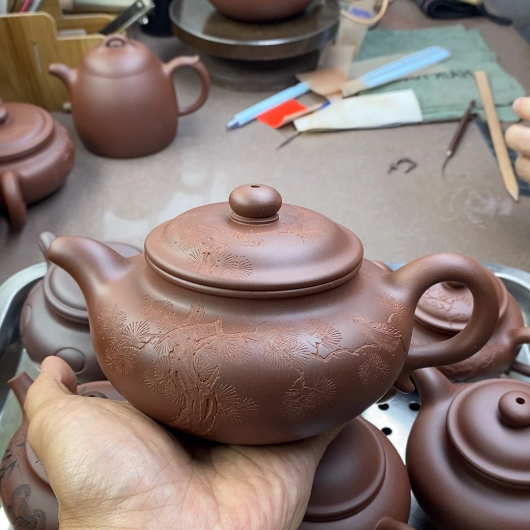 G***y茶壶紫砂大仿古容量500毫升左右刻绘