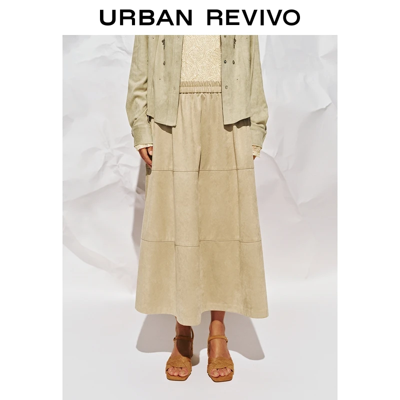 UR2025秋季新款女装琥珀流光风后开衩超宽松半裙UWH550066