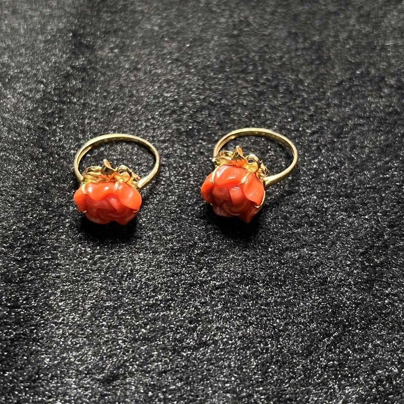 景景严选~18K南红牡丹花戒指约12*13mm