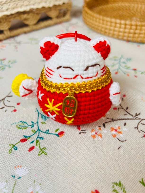 成品手工编织招财猫玩偶精美手作包包挂饰