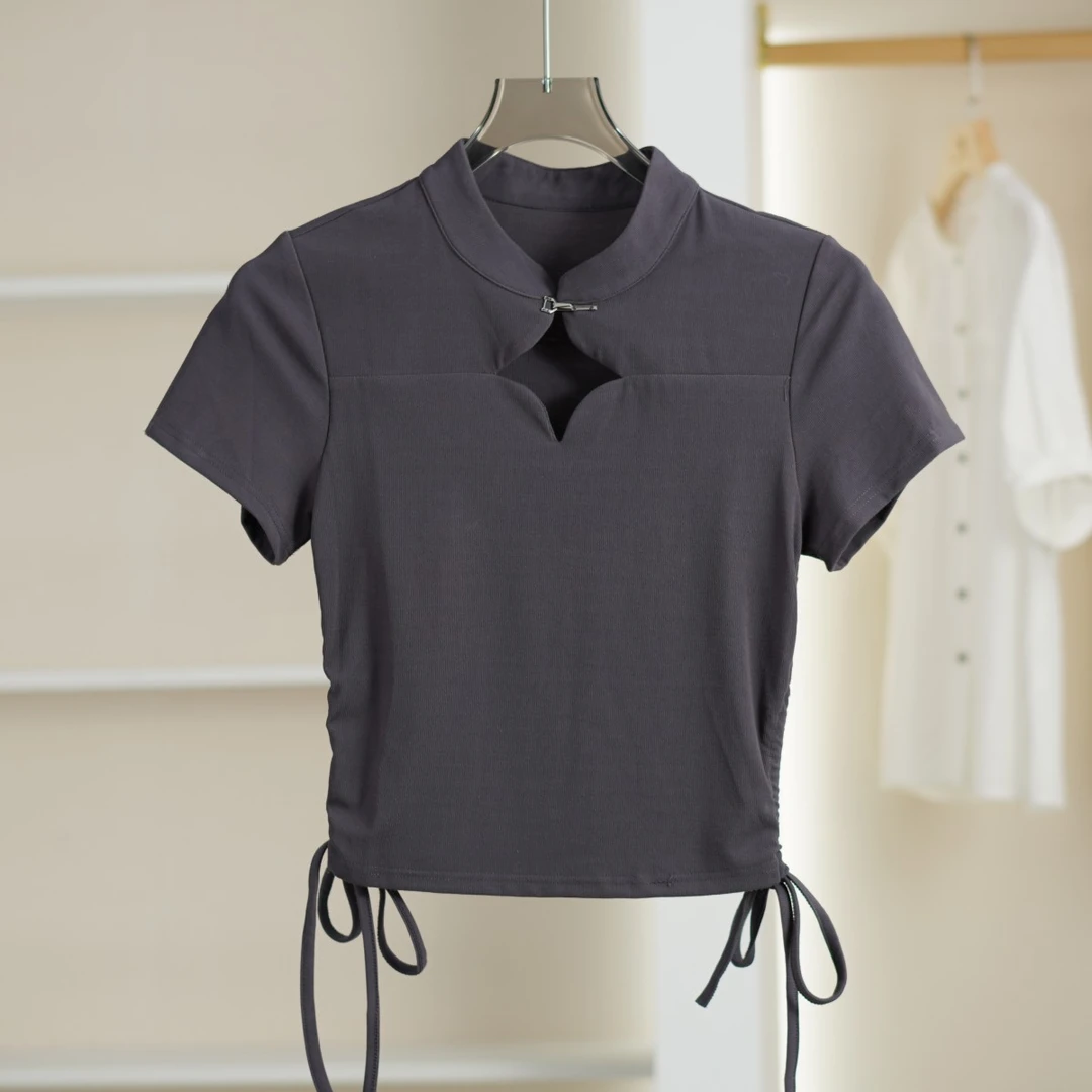 麦迪尚品【录】5040560 夏季辣妹装潮酷气质短袖性感立领T恤衫