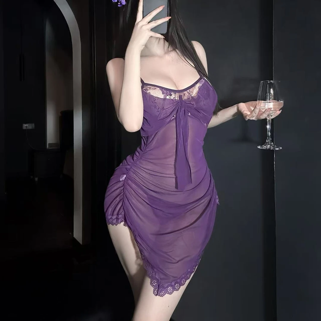 情侣趣味性感内衣纯欲吊带睡裙胸前丝带蝴蝶结设计感连衣睡裙战袍