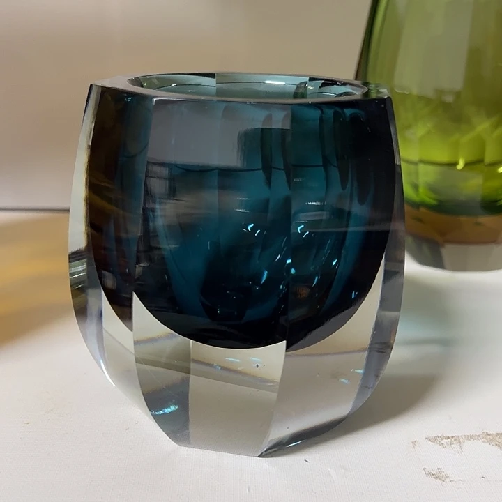 磨兰色水晶切割面花器高12口8