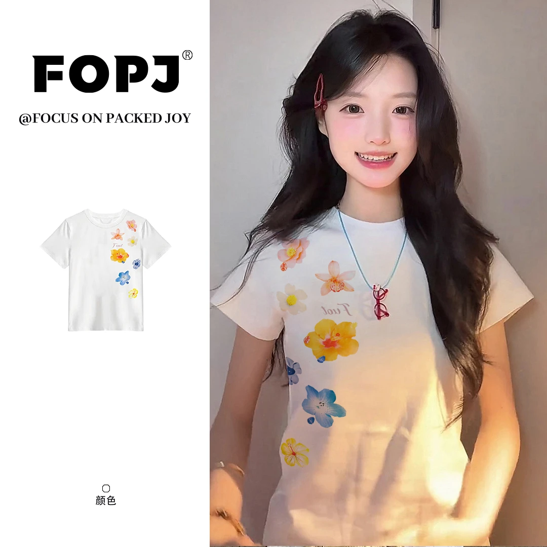 FOPJ韩系慵懒穿搭夏季学院风短袖t恤休闲百搭显瘦设计感甜妹上衣