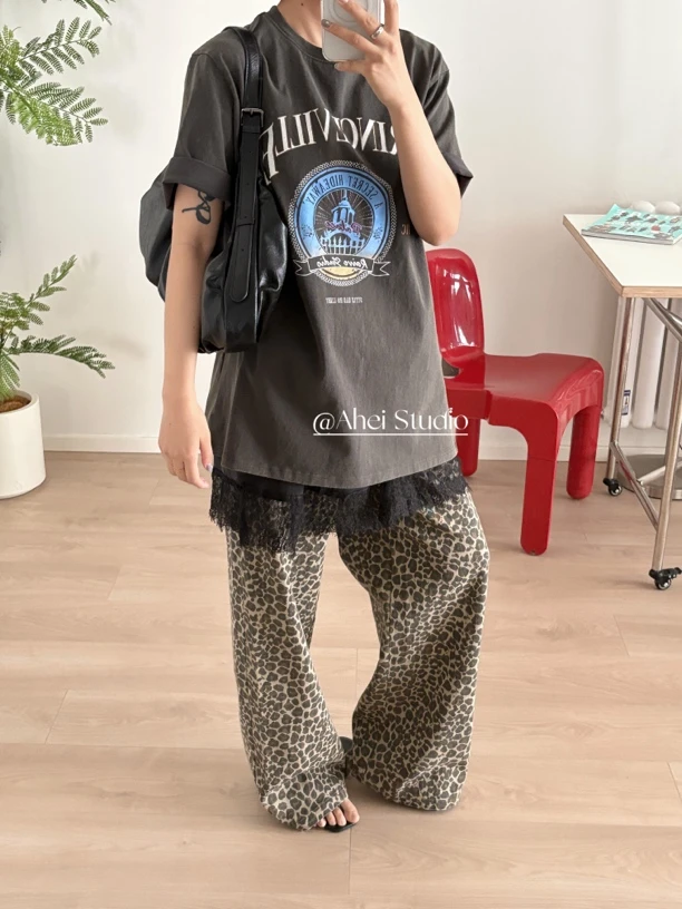 a hei · 豹纹直筒百搭裤