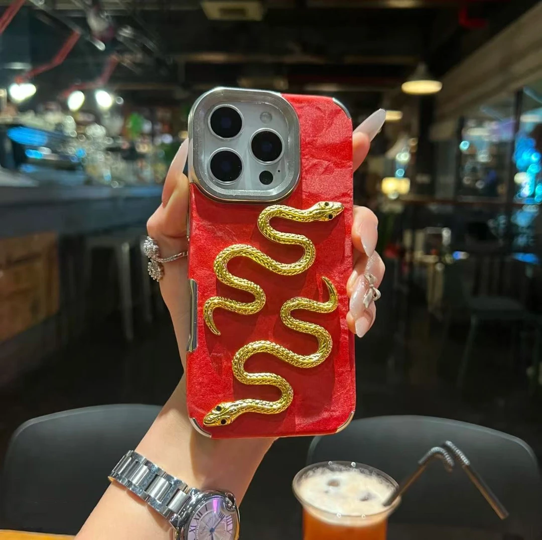 新年立体金蛇适用iPhone16promax苹果15手机壳14高级感喜庆13防摔