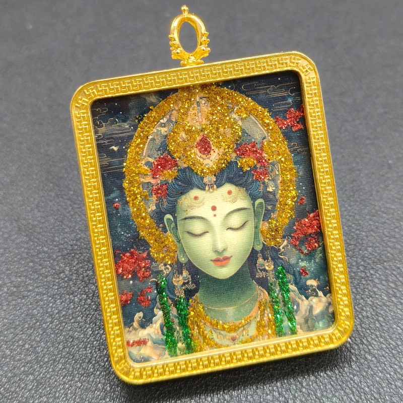 藏式金刚杵头绿豆母黄爷狐狸彩钻唐卡