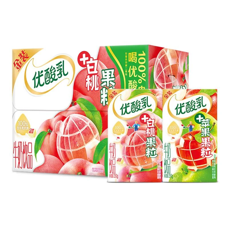 6月 伊利优酸乳金装白桃/苹果果粒牛奶饮品250g*16盒整箱饮料