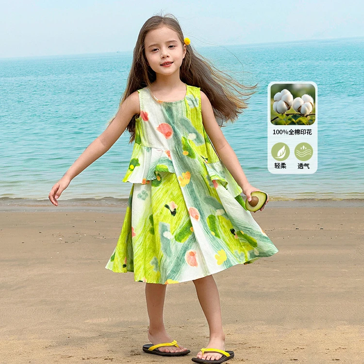 【100%棉•森系清新碎花连衣裙】女童波西米亚纯棉印花裙无袖背心裙
