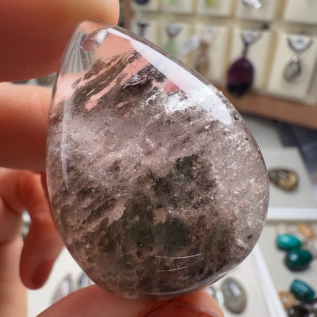 颈饰银S925镶嵌水晶天然幽灵水晶